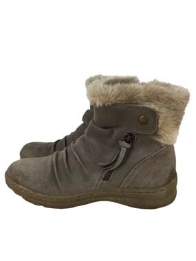 Baretraps suede faux fur ankle winter boots tan beige